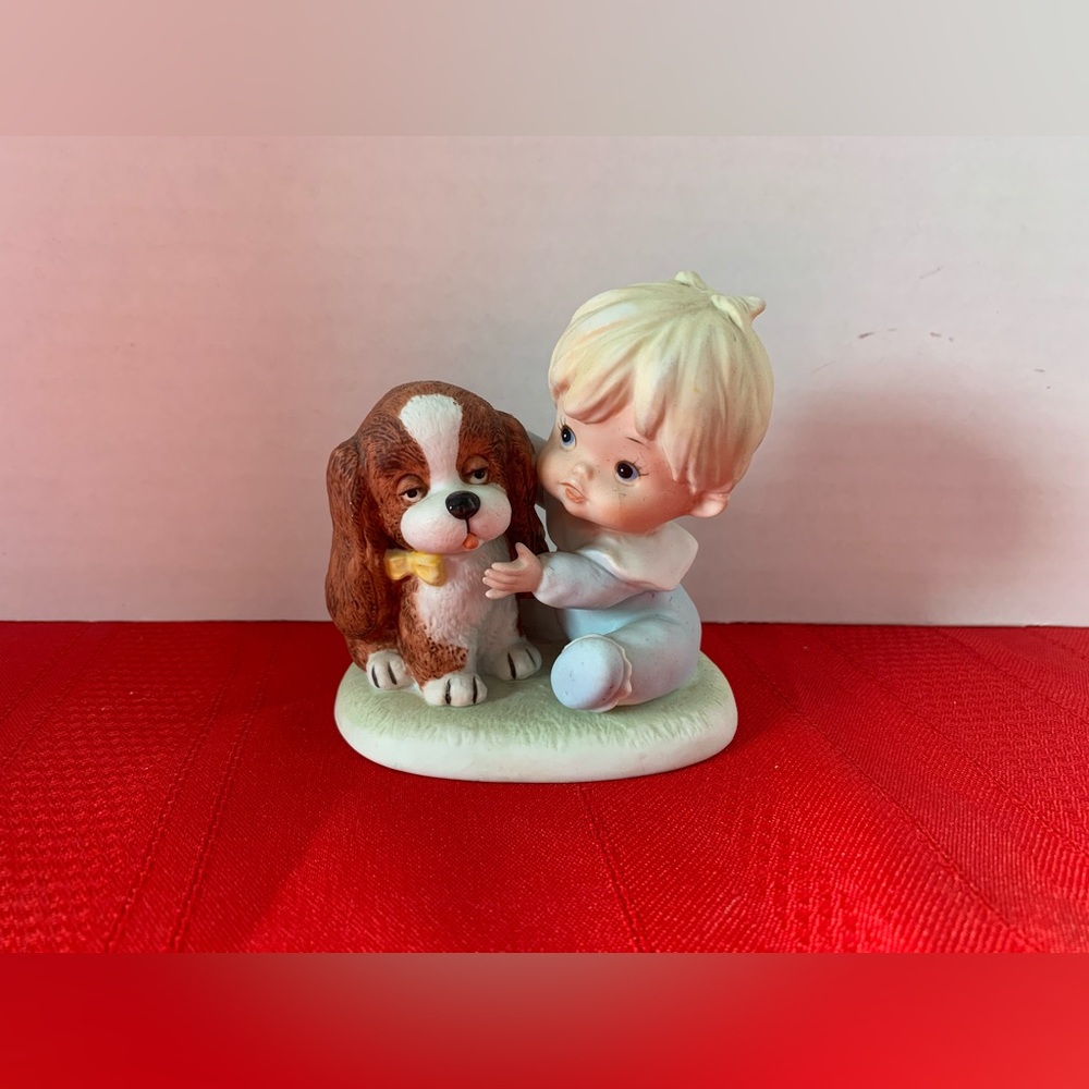 HOME INTERIORS Vintage Baby with Puppy Dog Figurine #1424